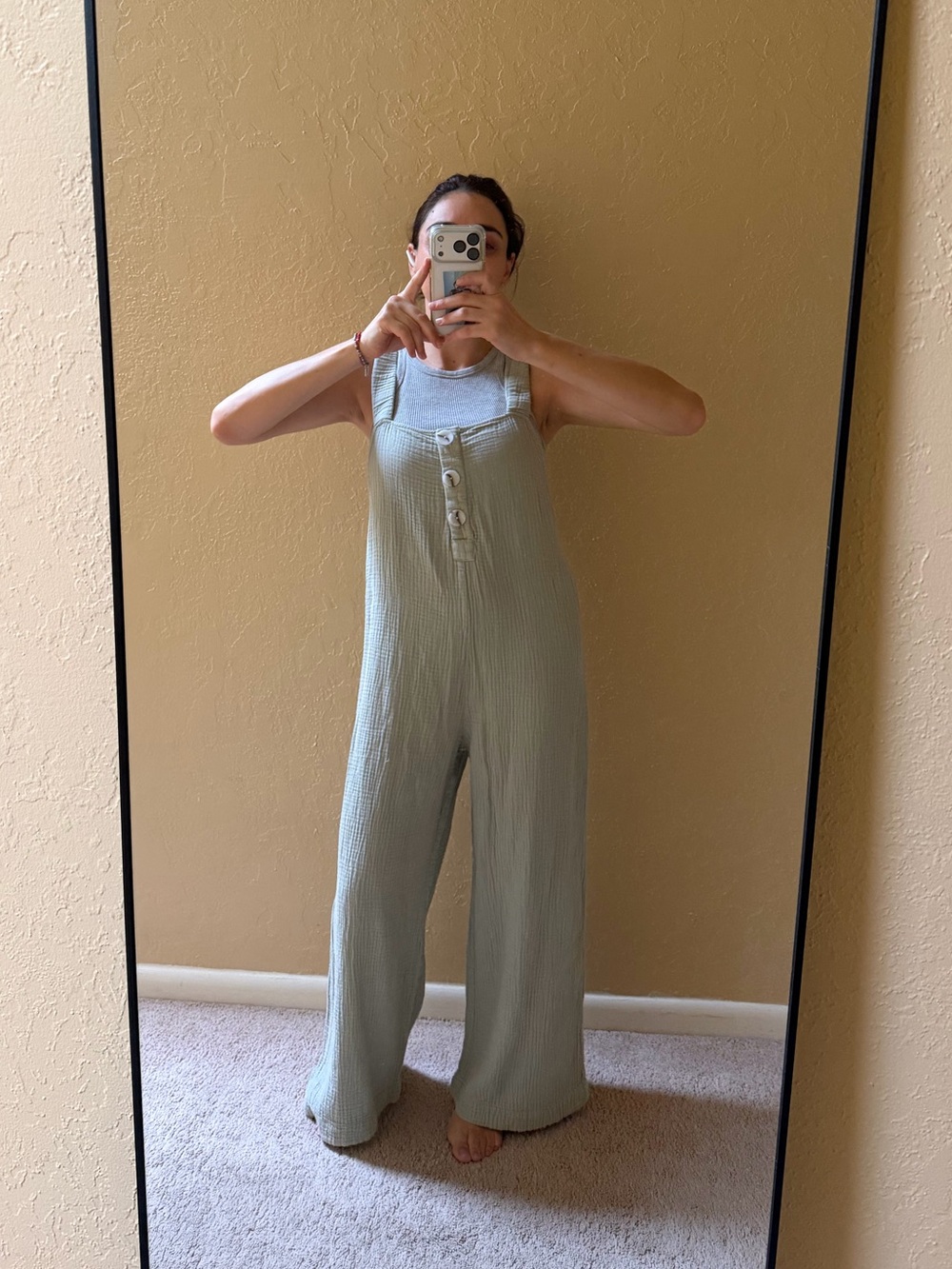 Zara Light Sage Linen-Blend Jumpsuit